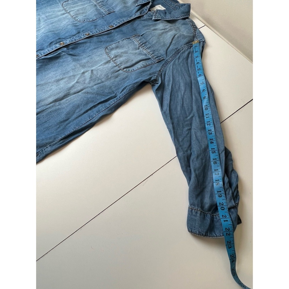 Chico's Long Denim Tunic Shirt Blue Button Up Roll Tab Sleeves 2 (12 Large) - Picture 9 of 13